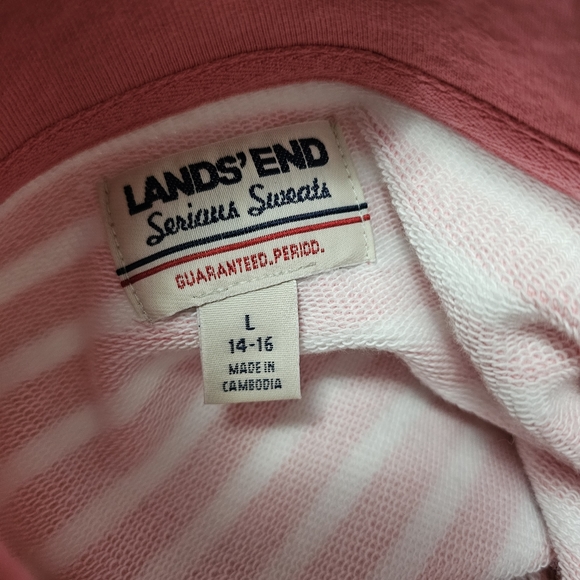Lands End Pink & White ¼ Zip French Terry Pullover Size Large - Picture 6 of 9